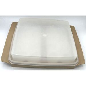 Vintage Tupperware Deviled Egg Keeper Carrier & Lid 722-3  Tray 723-3 almond